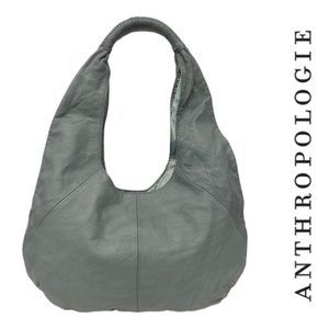Anthropologie Genuine Leather Slouchy Hobo Pebbled Blue Shoulder Handbag